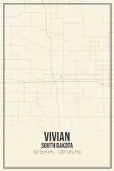 Retro US city map of Vivian, South Dakota. Vintage street map.