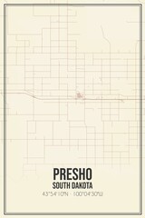 Retro US city map of Presho, South Dakota. Vintage street map.