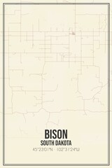 Retro US city map of Bison, South Dakota. Vintage street map.