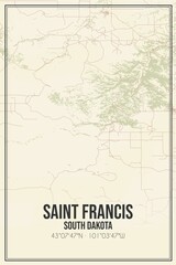 Retro US city map of Saint Francis, South Dakota. Vintage street map.