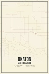 Retro US city map of Okaton, South Dakota. Vintage street map.