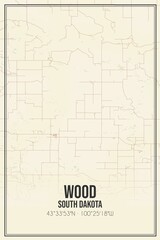 Retro US city map of Wood, South Dakota. Vintage street map.