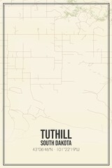 Retro US city map of Tuthill, South Dakota. Vintage street map.