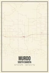 Retro US city map of Murdo, South Dakota. Vintage street map.