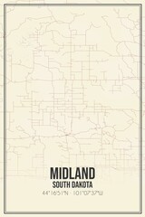 Retro US city map of Midland, South Dakota. Vintage street map.