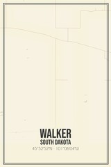 Retro US city map of Walker, South Dakota. Vintage street map.