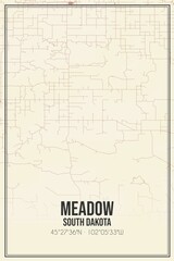 Retro US city map of Meadow, South Dakota. Vintage street map.