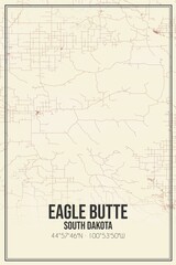 Retro US city map of Eagle Butte, South Dakota. Vintage street map.