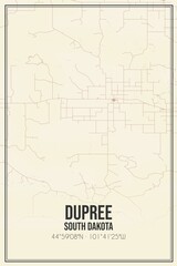 Retro US city map of Dupree, South Dakota. Vintage street map.