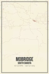 Retro US city map of Mobridge, South Dakota. Vintage street map.