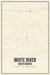 Retro US city map of White River, South Dakota. Vintage street map.