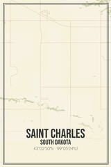 Retro US city map of Saint Charles, South Dakota. Vintage street map.