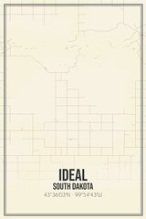 Retro US city map of Ideal, South Dakota. Vintage street map.