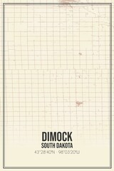 Retro US city map of Dimock, South Dakota. Vintage street map.