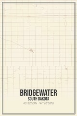 Retro US city map of Bridgewater, South Dakota. Vintage street map.