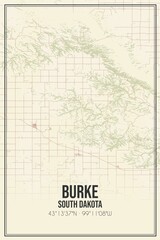 Retro US city map of Burke, South Dakota. Vintage street map.