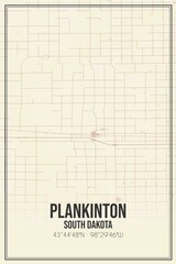 Retro US city map of Plankinton, South Dakota. Vintage street map.