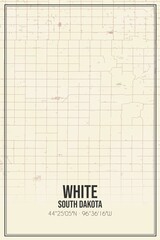 Retro US city map of White, South Dakota. Vintage street map.