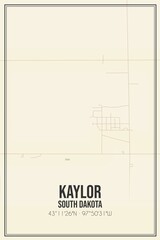 Retro US city map of Kaylor, South Dakota. Vintage street map.