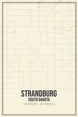 Retro US city map of Strandburg, South Dakota. Vintage street map.