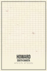 Retro US city map of Howard, South Dakota. Vintage street map.