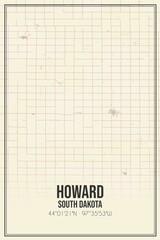 Retro US city map of Howard, South Dakota. Vintage street map.