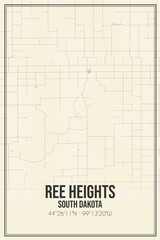 Retro US city map of Ree Heights, South Dakota. Vintage street map.
