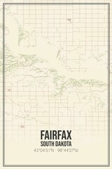 Retro US city map of Fairfax, South Dakota. Vintage street map.