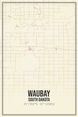 Retro US city map of Waubay, South Dakota. Vintage street map.