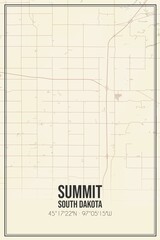 Retro US city map of Summit, South Dakota. Vintage street map.