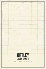 Retro US city map of Ortley, South Dakota. Vintage street map.