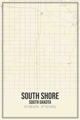 Retro US city map of South Shore, South Dakota. Vintage street map.