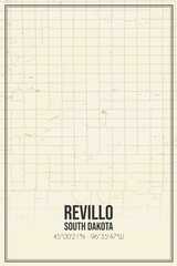 Retro US city map of Revillo, South Dakota. Vintage street map.