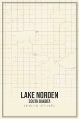 Retro US city map of Lake Norden, South Dakota. Vintage street map.