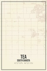 Retro US city map of Tea, South Dakota. Vintage street map.