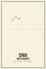 Retro US city map of Sinai, South Dakota. Vintage street map.