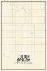 Retro US city map of Colton, South Dakota. Vintage street map.