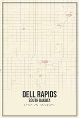 Retro US city map of Dell Rapids, South Dakota. Vintage street map.