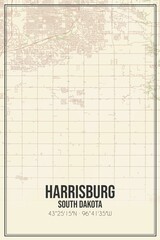 Retro US city map of Harrisburg, South Dakota. Vintage street map.