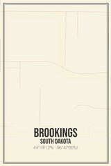 Retro US city map of Brookings, South Dakota. Vintage street map.