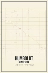Retro US city map of Humboldt, Minnesota. Vintage street map.