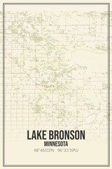 Retro US city map of Lake Bronson, Minnesota. Vintage street map.