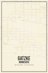 Retro US city map of Gatzke, Minnesota. Vintage street map.