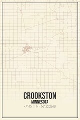 Retro US city map of Crookston, Minnesota. Vintage street map.