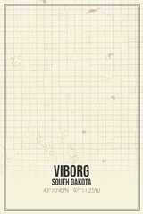 Retro US city map of Viborg, South Dakota. Vintage street map.