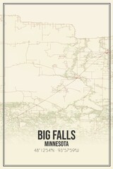 Retro US city map of Big Falls, Minnesota. Vintage street map.