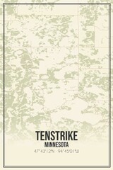 Retro US city map of Tenstrike, Minnesota. Vintage street map.