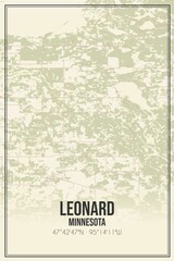 Retro US city map of Leonard, Minnesota. Vintage street map.