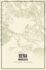 Retro US city map of Bena, Minnesota. Vintage street map.