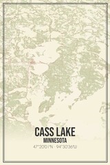 Retro US city map of Cass Lake, Minnesota. Vintage street map.